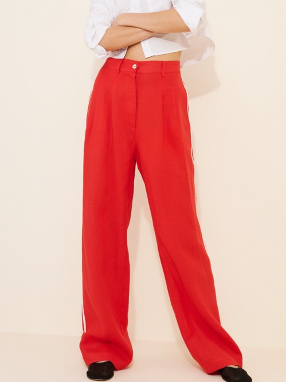 Donni Linen Pleated Stripe Pants - Small - Picture 3 of 7